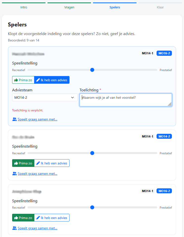 Squadr evaluatieformulier voor de coach